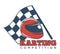 Karting competition logotype with helmet for races and flag