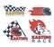 Karting race club and competition promotional emblems set