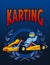 Karting race driver on blue background