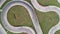 Karting race track, aerial top view in 4k video. Sport Competition. Buggy kart racing around curves.