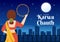 Karwa Chauth Festival Hand Drawn Flat Cartoon Illustration to Start the New Moon by Seeing the Moonrise in November From Wives