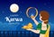 Karwa Chauth Festival Hand Drawn Flat Cartoon Illustration to Start the New Moon by Seeing the Moonrise in November From Wives