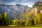 Karwendel alps at golden autumn sunrise, tyrol and bavarian alps border, Austria