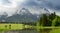 The Karwendel mountain range after a rainstorm in spring.
