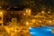 Kasbah-Hotel Chergui. Pool and garden of a maroccan kasbah hotel at night, Maroc, Africa