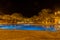 Kasbah-Hotel Chergui. Pool and garden of a maroccan kasbah hotel at night, Maroc, Africa