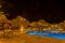 Kasbah-Hotel Chergui. Pool and garden of a maroccan kasbah hotel at night, Maroc, Africa