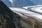 The Kaskwulsh Glacier splits around a mountain in Kluane National Park, Yukon, Canada