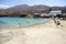 Kasos / Greece / August 25 2014:  Tourists and locals sunbathe at the town beach on the Greek island of Kasos.