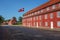 Kastellet fortress buildings The Citadel with the flag of Denmark - Copenhagen, Denmark