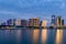 Katara buildings view from Lusail Marina Park. Crescent Tower