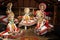 Kathakali performers during the traditional kathakali dance of Kerala`s state in India. It is a major form of classical Indian