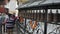 Kathmandu, Nepal - 14 November 2019: A close view of spinning buddhist prayer wheels in a row of wheels in Nepal