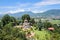 KATHMANDU, NEPAL - AUGUST 27, 2011: A wide view of fountain and garden of Kopan Monastery.Kopan Monastery had its beginnings in th