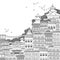 Kathmandu, Nepal - hand drawn black and white illustration