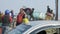 KATHMANDU, NEPAL - MARCH, 2018: Man carries heavy cargo on the head in the city, march, 2018.