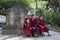 KATHMANDU, NEPAL - NOVEMBER 04 : Stupa Swayambhunath.Young monks
