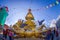 KATHMANDU, NEPAL OCTOBER 15, 2017: Big golden Vajra weapon in front of the Swayambhunath stupa in Kathmandu, Nepal