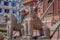 KATHMANDU, NEPAL OCTOBER 15, 2017: North entrance with lion statues, Changu Narayan, Hindu temple, Kathmandu Valley