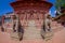 KATHMANDU, NEPAL OCTOBER 15, 2017: North entrance with lion statues, Changu Narayan, Hindu temple, Kathmandu Valley