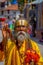 KATHMANDU, NEPAL OCTOBER 15, 2017: Portrait of Nepalese sadhu man holding in his hands a prayer beads on the street of