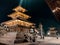 Kathmandu, Nepal - September 21 2019: People walking around Patan Durbar Square, a UNESCO Heritage site in Nepal. Temples