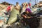 KATHMANDU, NEPAL - Unidentified local poor people during lunch in break between working on dump.