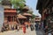 Kathmandu`s main attraction is Durbar Square with the royal palace, architecture, carved wooden figures and people walking. UNES