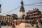 Kathmandu`s main attraction is Durbar Square with the royal palace, architecture, carved wooden figures and people walking. UNES