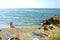 Kato Gouves beach tourists in Crete