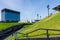 KATOWICE, POLAND - MAY 05, 2018: Fragment of a green passage across the roof of recently launched modern complex, The