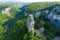 Katskhi pillar. Alone man`s monastery near the village of Katskhi. The orthodox church and the abbot cell on a rocky