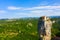 Katskhi pillar. Alone man`s monastery near the village of Katskhi. The orthodox church and the abbot cell on a rocky