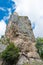 Katskhi pillar. a tall natural limestone  monolith column with a monastery on the top in Chiatura, Imereti, Georgia