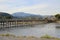 Katsura River in front of Arashiyama Mountain in Kyoto