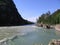 Katun river flows through the high Altai mountains with turquoise water