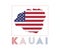 Kauai Logo. Map of Kauai with island name and.