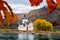 Kaub, Germany - Medieval Toll Castle Pfalzgrafenstein on an Island in the Rhine River through the Autumn Leaves