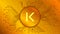 KAVA cryptocurrency token symbol of the DeFi project in circle with PCB tracks on gold background.