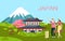 Kawaguchi and Travelers, Japan Landscape Vector