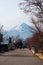 Kawaguchiko, Japan - February 22 ,2019 : mountain Fuji peak view from Kawaguchiko town