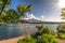 Kawaguchiko - May 24, 2019: Mount Fuji seem from lake Kawaguchi, Japan