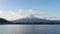 Kawaguchiko skyline with view of Mount Fuji in Japan