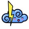 Kawai Cloud, lightning. Sign, symbol, web element. Social media icon. Business concept. Tattoo template. Line art. Website