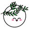 Kawai Face in a Wreath. Sign, symbol, web element. Social media icon. Business concept. Tattoo template. Line art. Website
