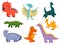 Kawai funny dinosaur cartoon character icon set