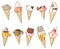 Kawai ice-cream with cute animal mascot icon set