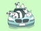 Kawaii animals and blue auto car in cartoon style