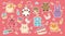 Kawaii animals patch face vector. Anime sticker with doodle art