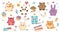 Kawaii animals patch face vector. Anime sticker with doodle art